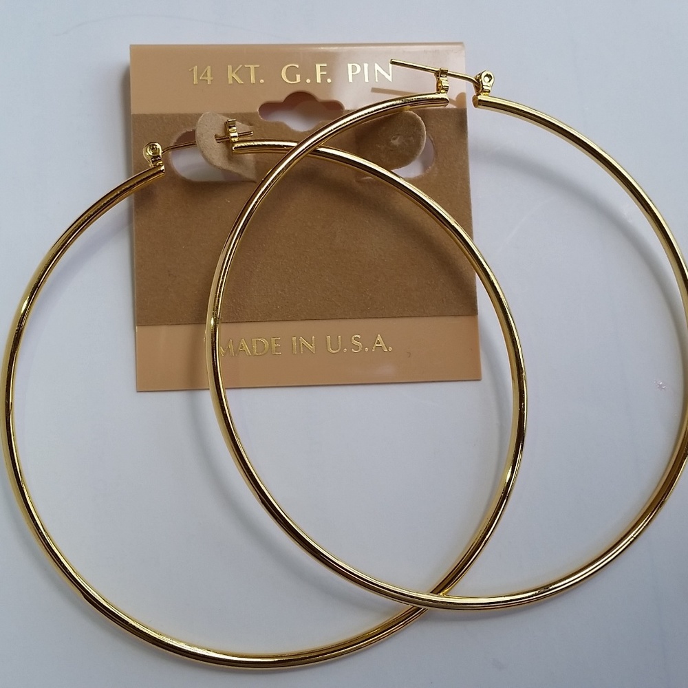 14K Yellow Gold Plate Hollow 3 inchRound Tube Hoop